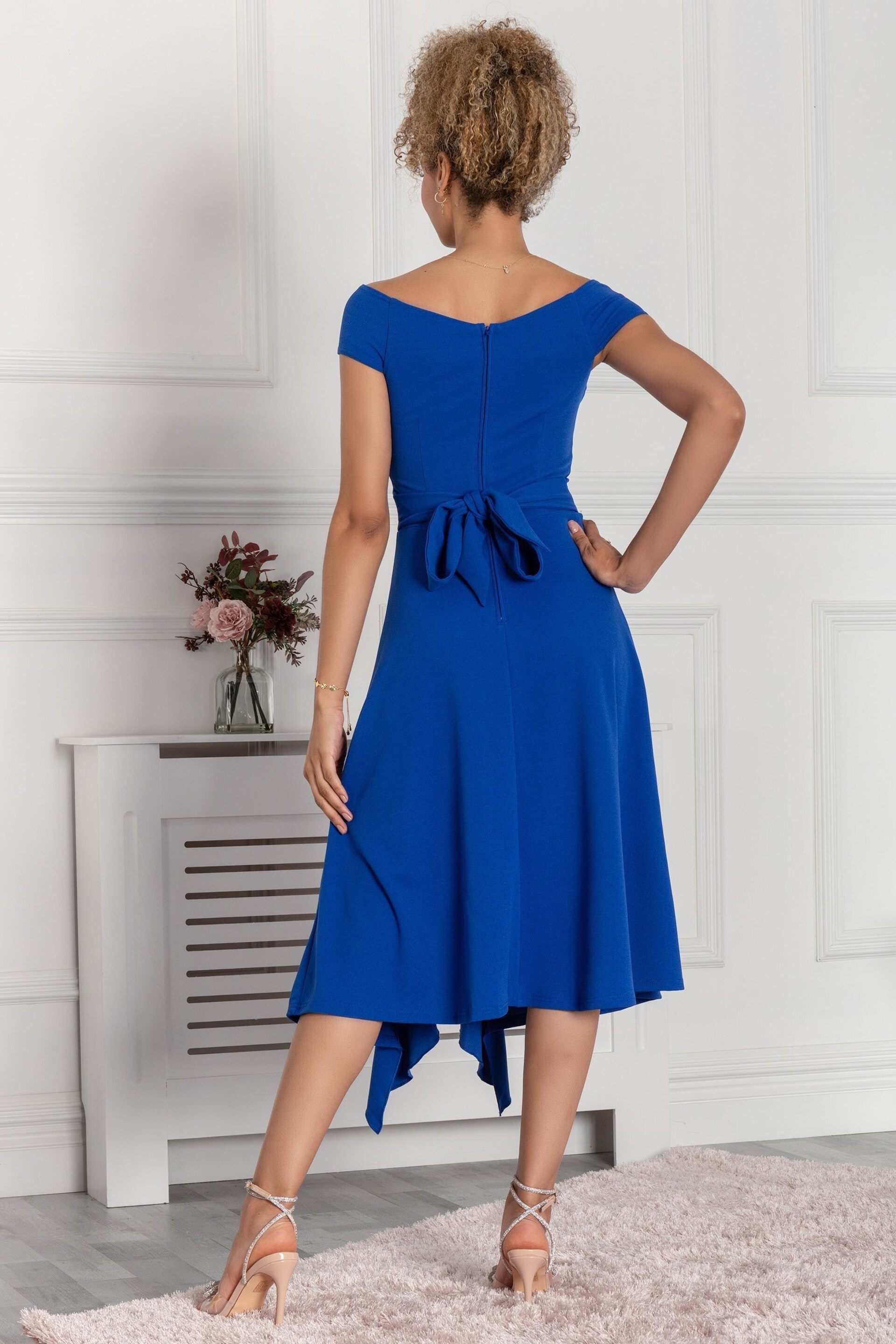 Jolie Moi Cobalt Blue Desiree Frill Fit & Flare Dress - Image 2 of 5