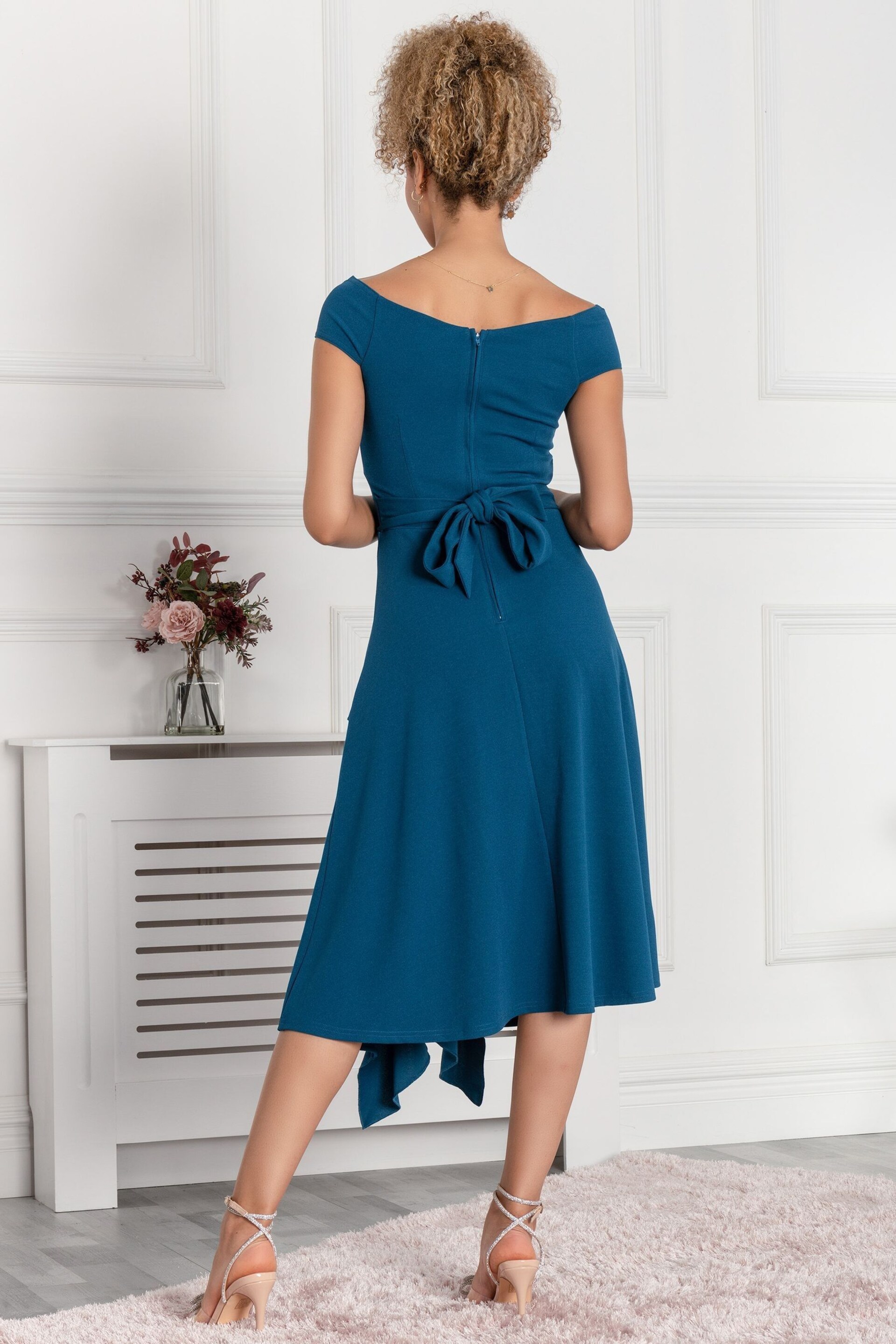 Jolie Moi Teal Blue Desiree Frill Fit & Flare Dress - Image 2 of 5