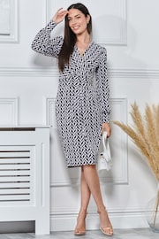 Jolie Moi Black Print Long Sleeve Pegged Dress - Image 1 of 5