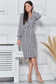 Jolie Moi Black Print Long Sleeve Pegged Dress - Image 4 of 5