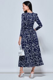 Jolie Moi Blue Chain Print Long Sleeve Maxi Dress - Image 2 of 5