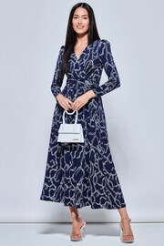 Jolie Moi Blue Chain Print Long Sleeve Maxi Dress - Image 4 of 5