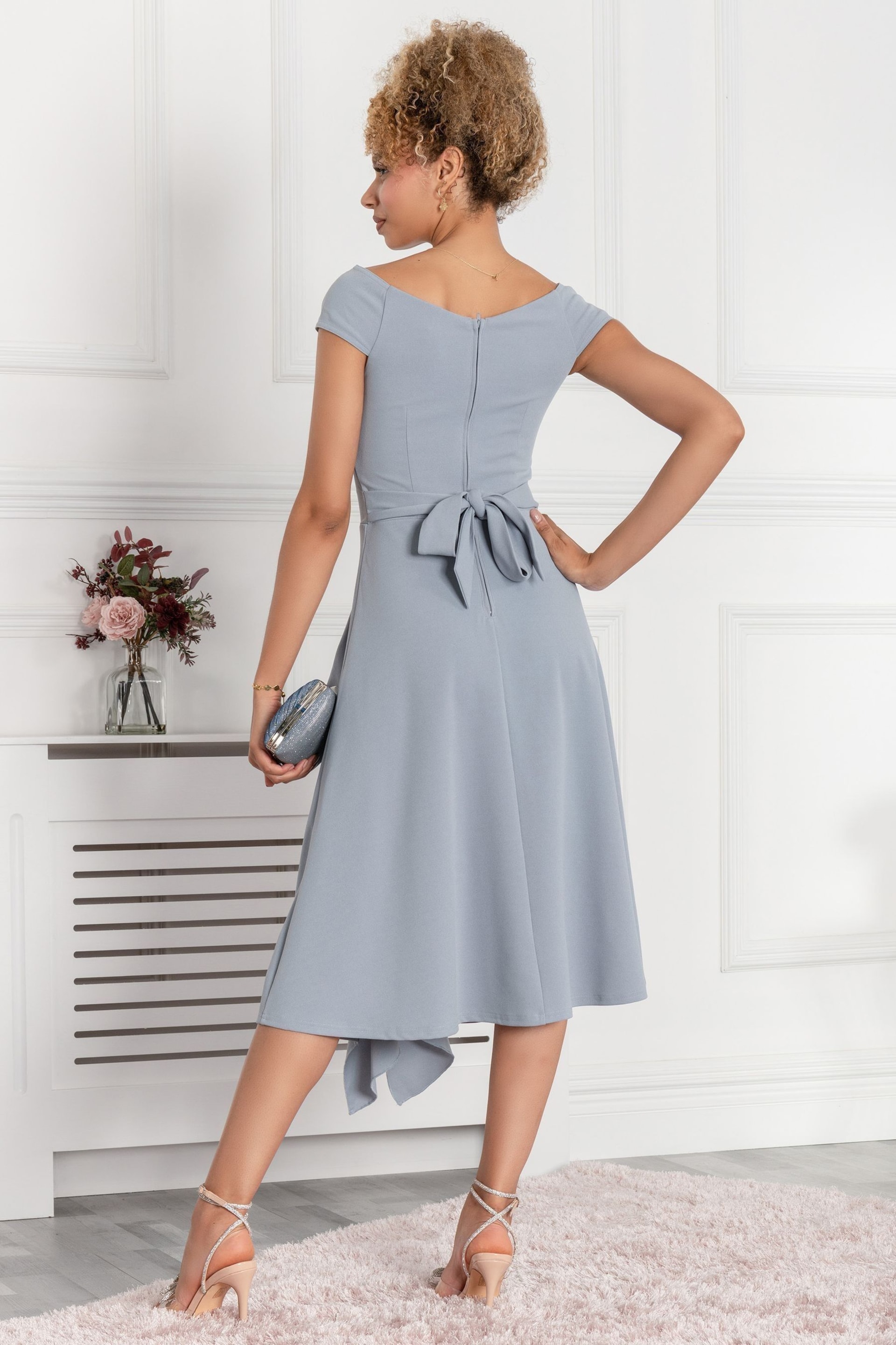 Jolie Moi Grey Desiree Frill Fit & Flare Dress - Image 2 of 5