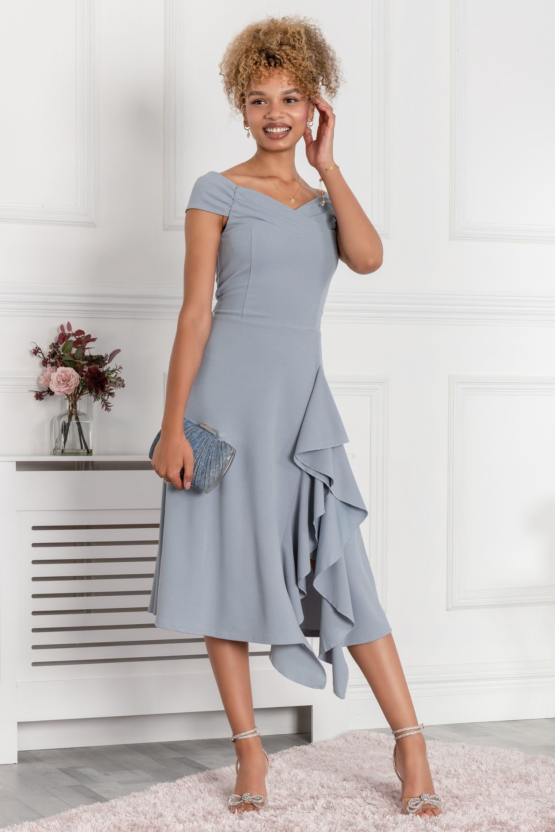 Buy Jolie Moi Grey Desiree Frill Fit Flare Dress from Next Luxembourg