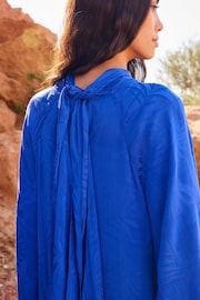 Cobalt Blue Twist High Neck Long Sleeve Jacqaurd Maxi Dress - Image 4 of 6