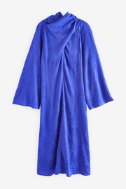 Cobalt Blue Twist High Neck Long Sleeve Jacqaurd Maxi Dress - Image 5 of 6