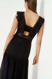 Black Sleeveless Ruffle Lace Insert Maxi Dress - Image 4 of 6