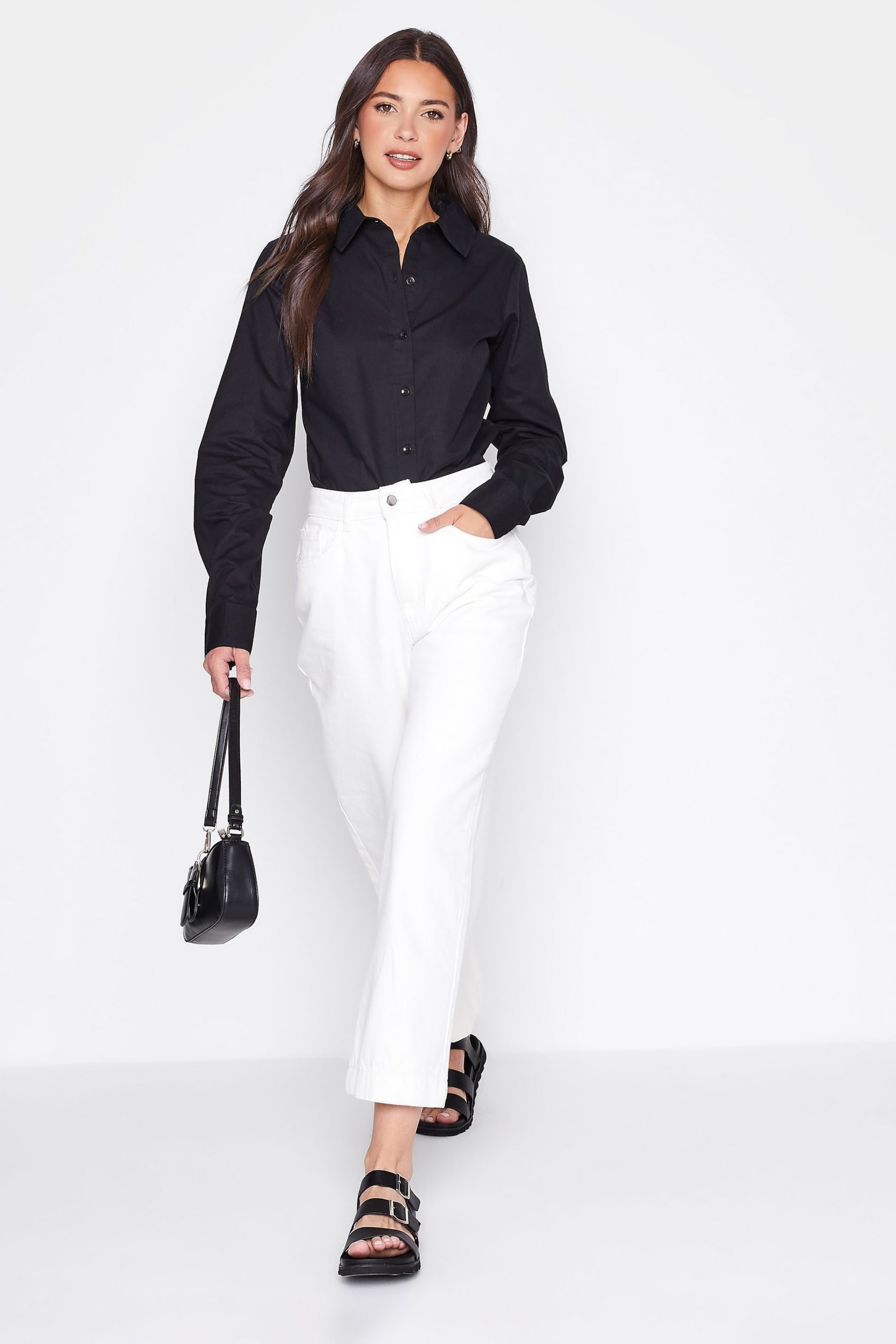 Long Tall Sally Black Fitted Cotton Shirt - Image 3 of 4