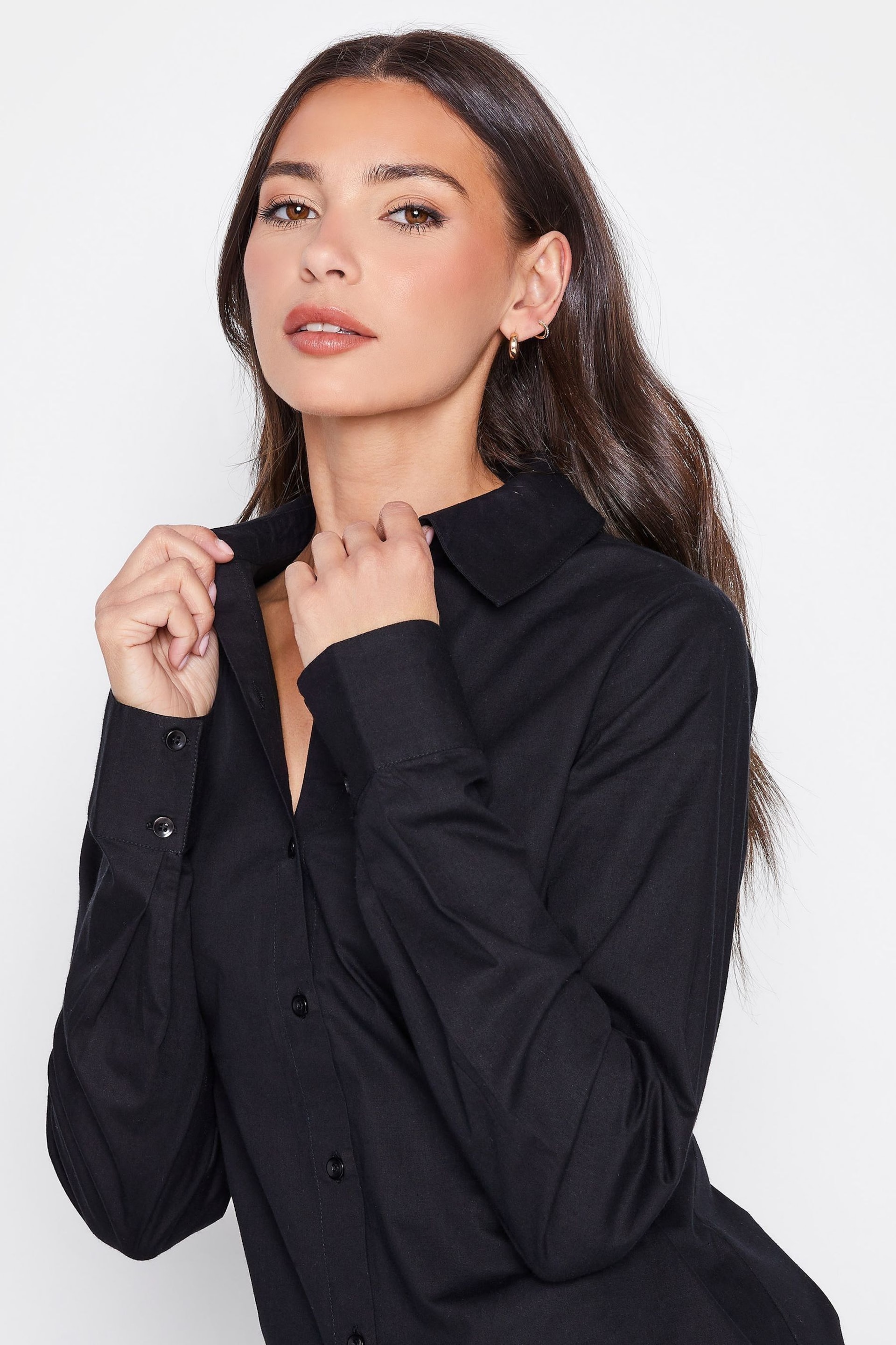 Long Tall Sally Black Fitted Cotton Shirt - Image 4 of 4