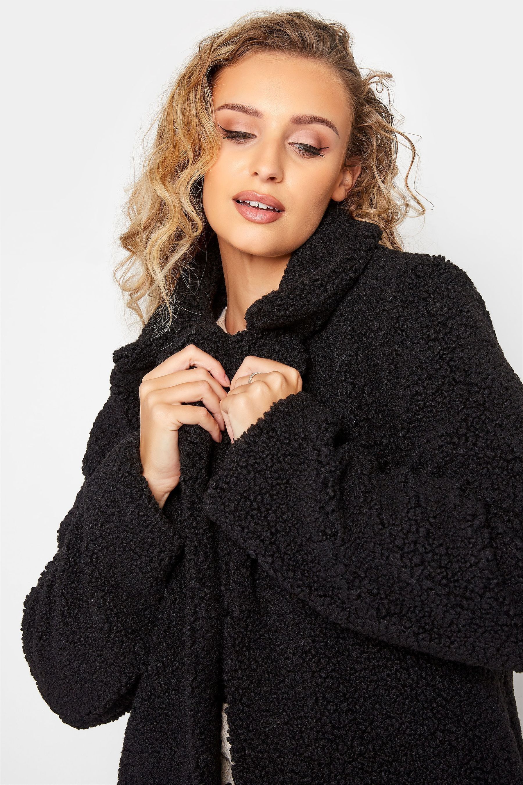 Tall black teddy coat clearance