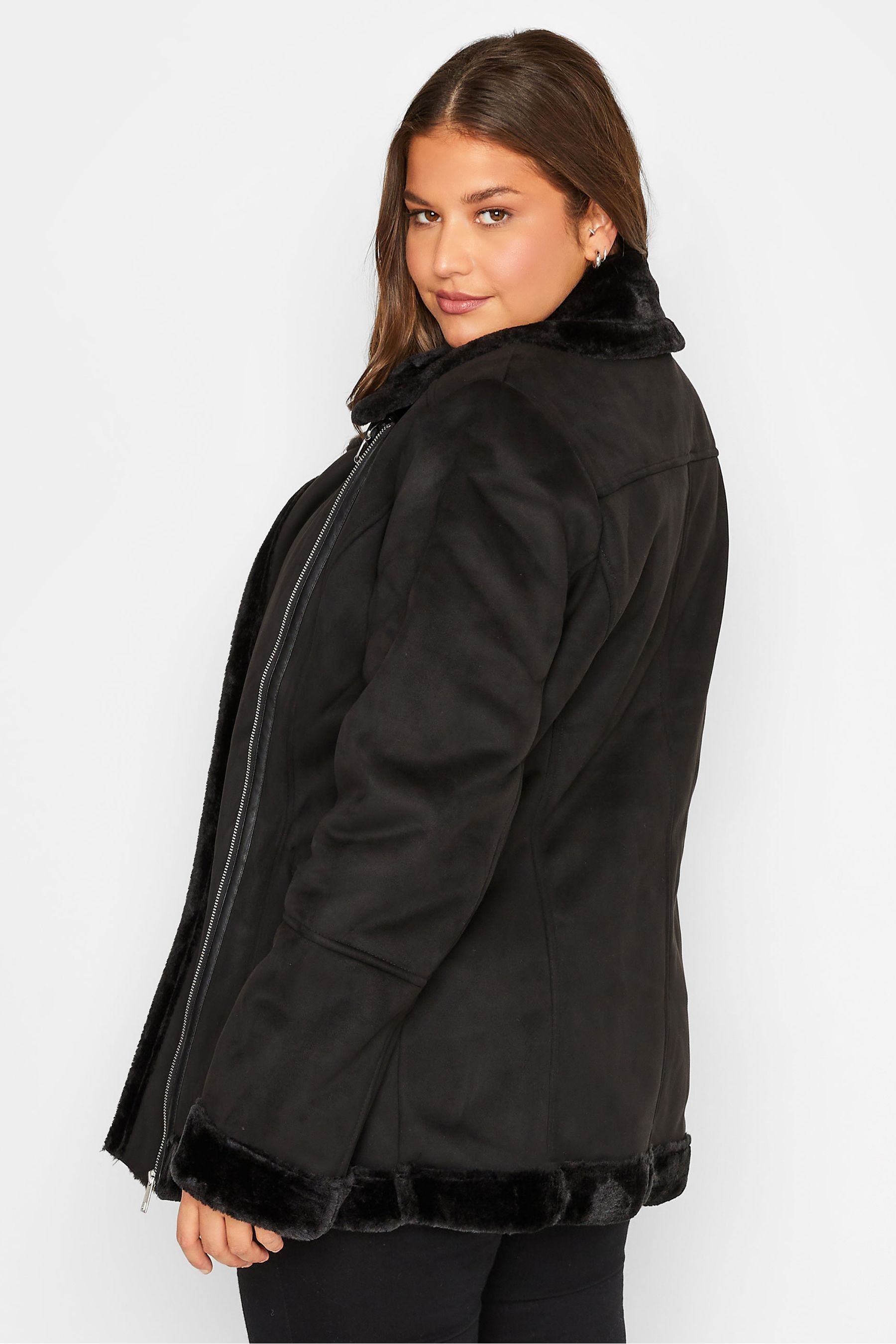 Buy Long Tall Sally Black Faux Fur Trim Aviator Jacket from the Next UK online shop