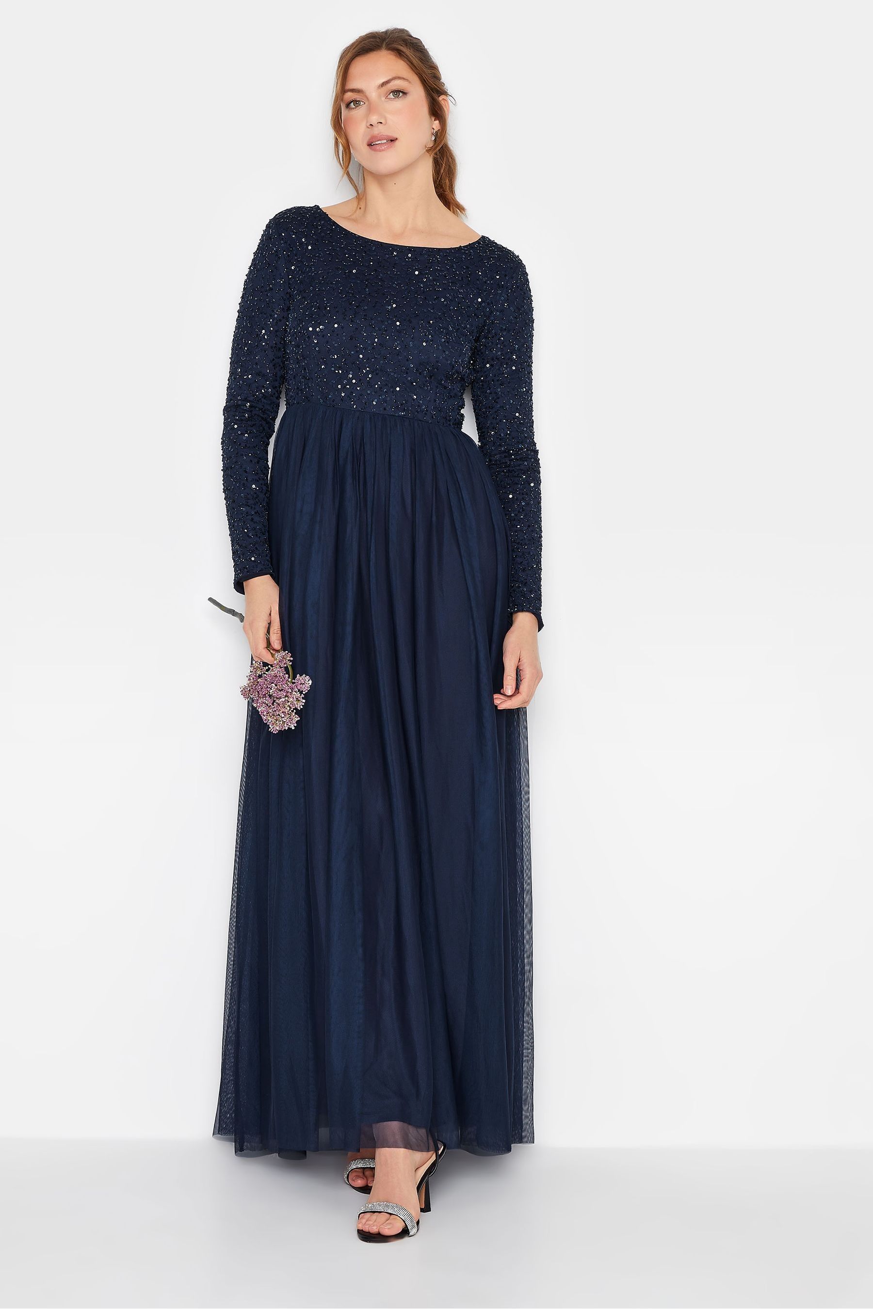 Buy Long Tall Sally Blue Long Sleeve Beaded Maxi Dress from Next Luxembourg