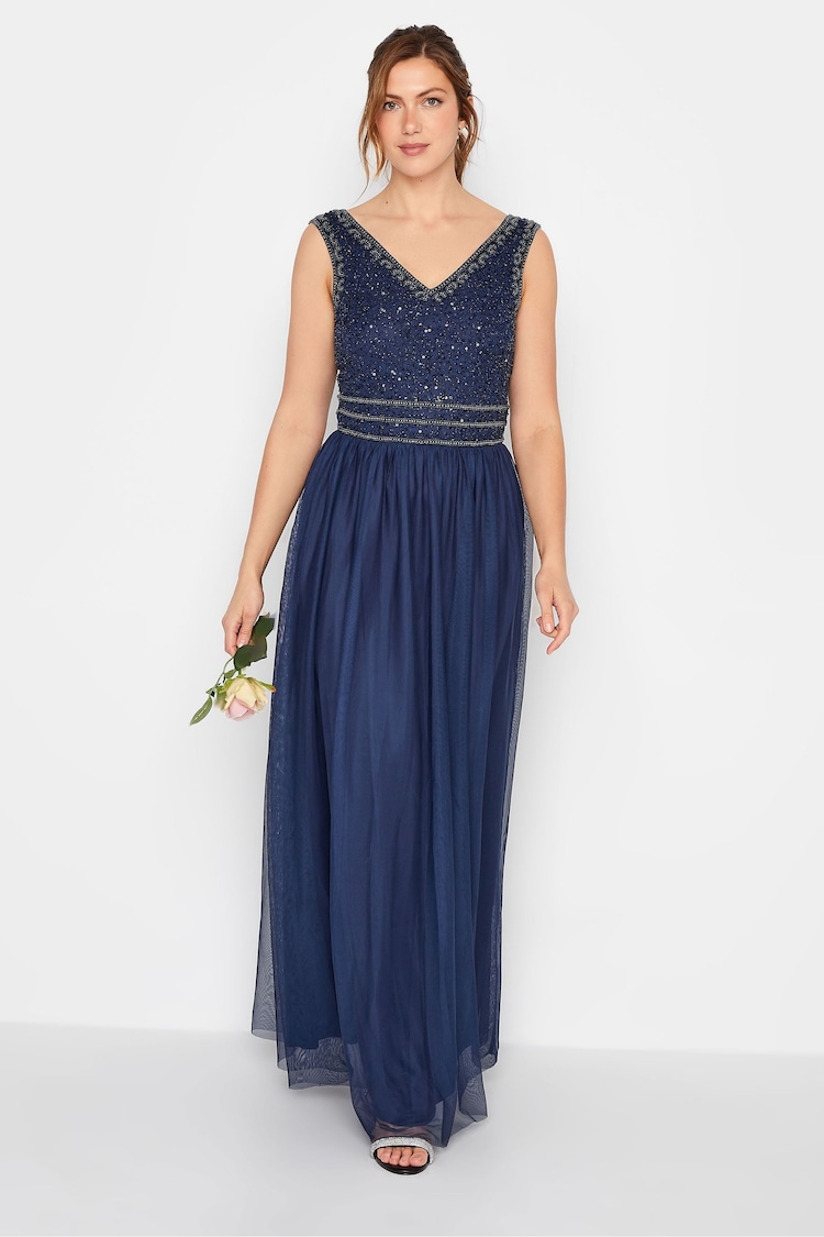 Long Tall Sally Blue V-Neck Beaded Maxi Dress - Image 1 of 4