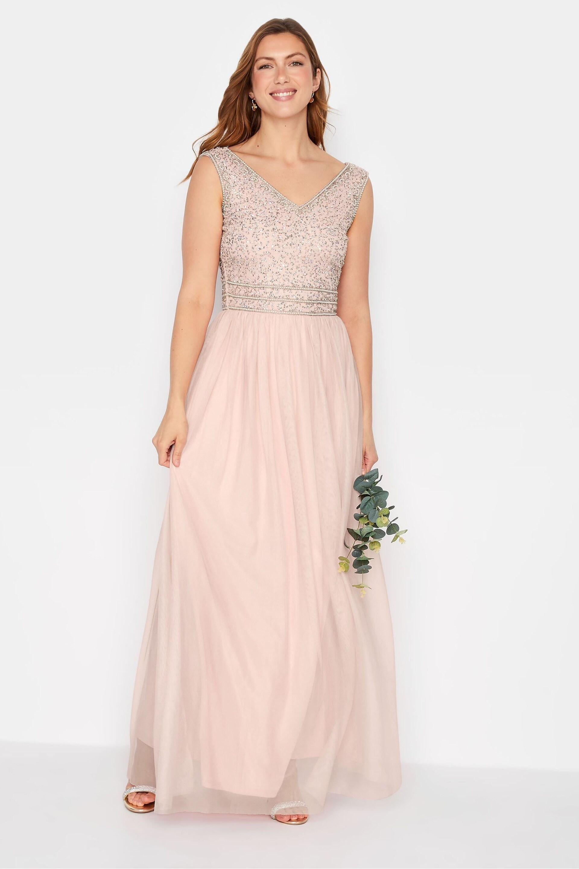 Long Tall Sally Pink V-Neck Beaded Maxi Dress - Image 1 of 4