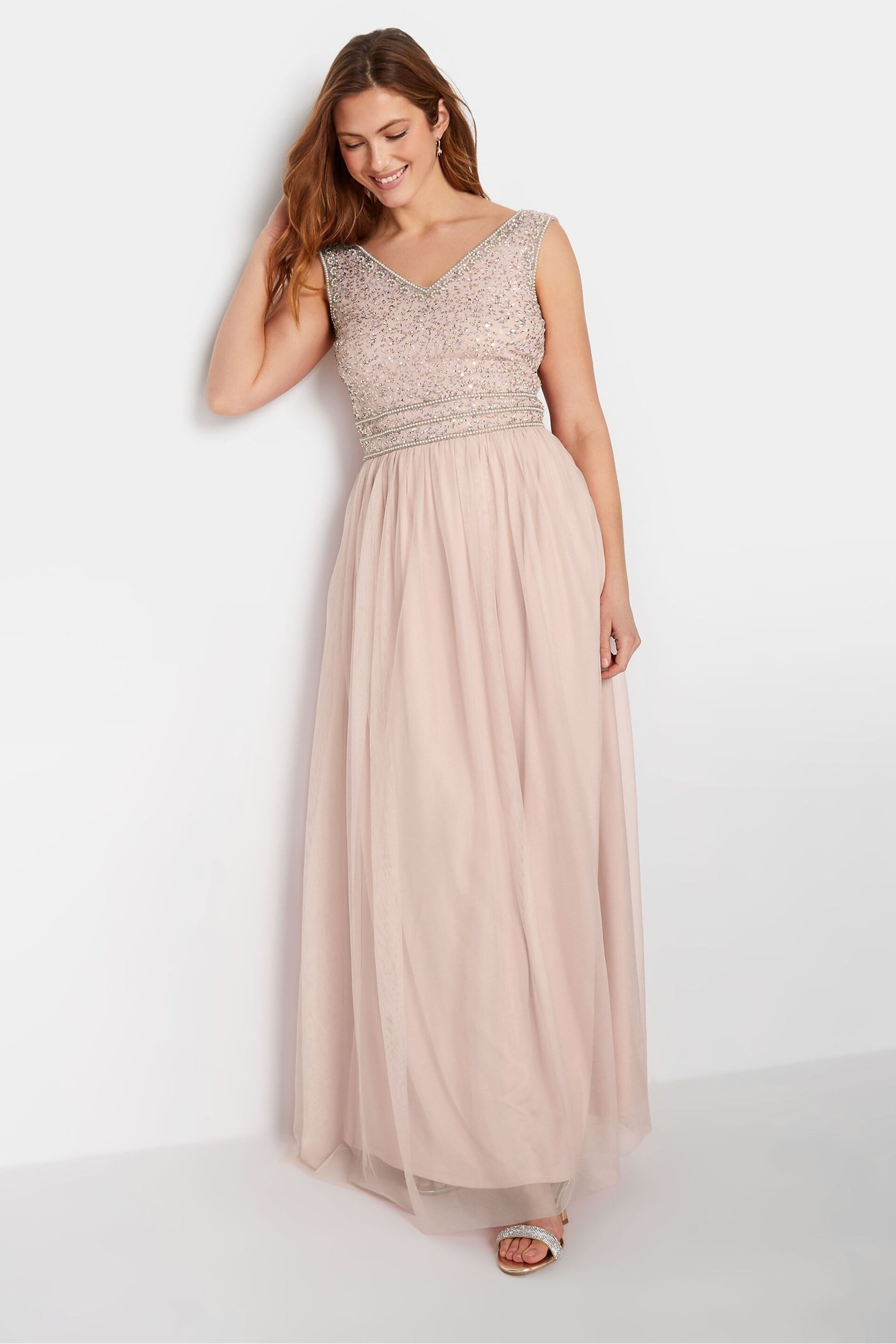 Long Tall Sally Pink V-Neck Beaded Maxi Dress - Image 3 of 4