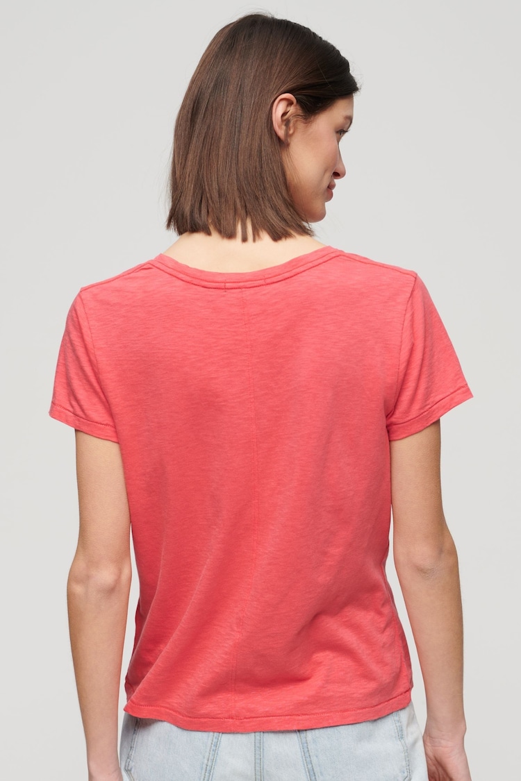 Superdry Coral Pink Studios Embroidered 100% Cotton V-Neck T-Shirt - Image 2 of 9