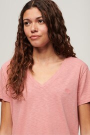 Superdry Dusty Rose Pink Slub Embroidered V-Neck T-Shirt - Image 3 of 6