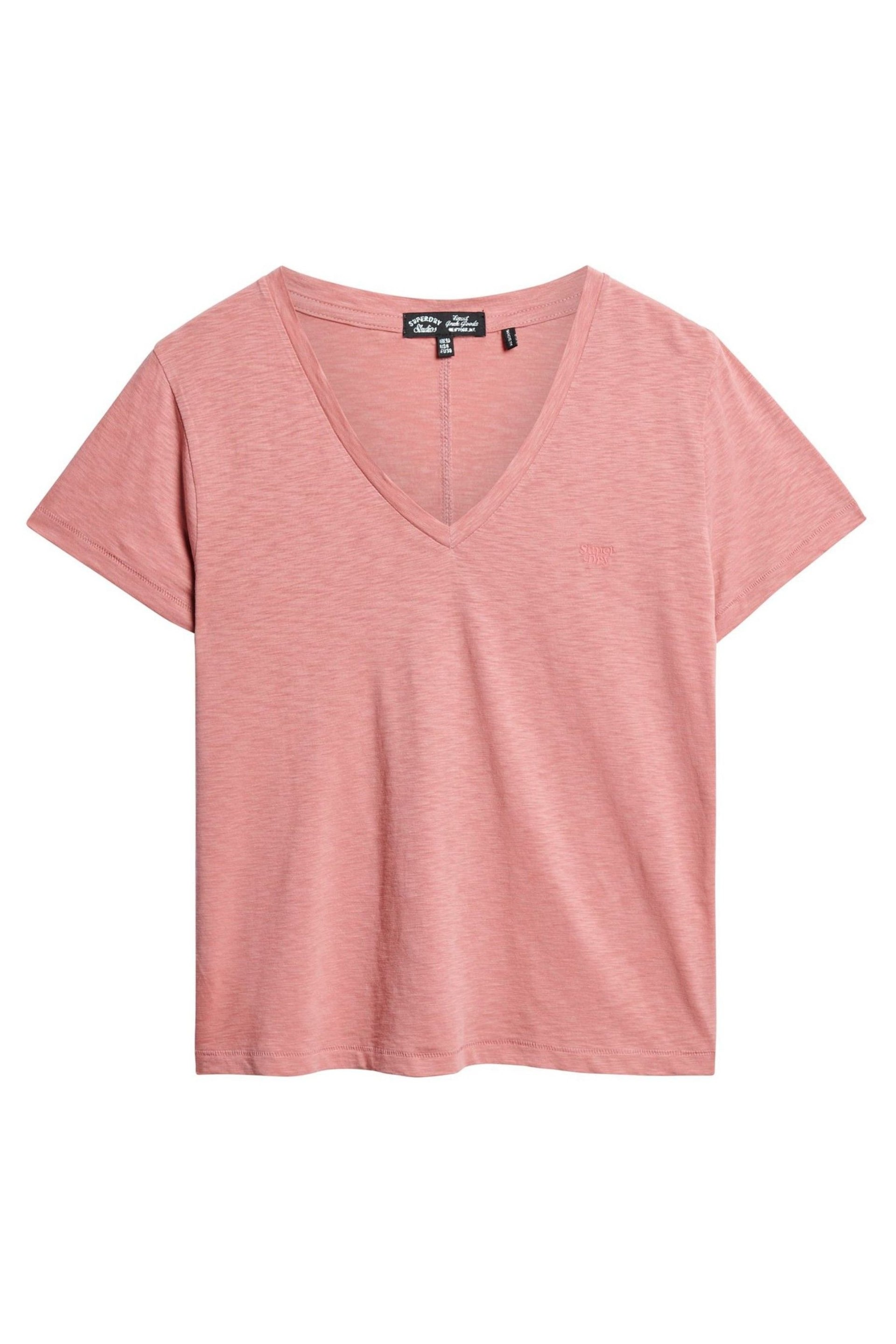 Superdry Dusty Rose Pink Slub Embroidered V-Neck T-Shirt - Image 4 of 6