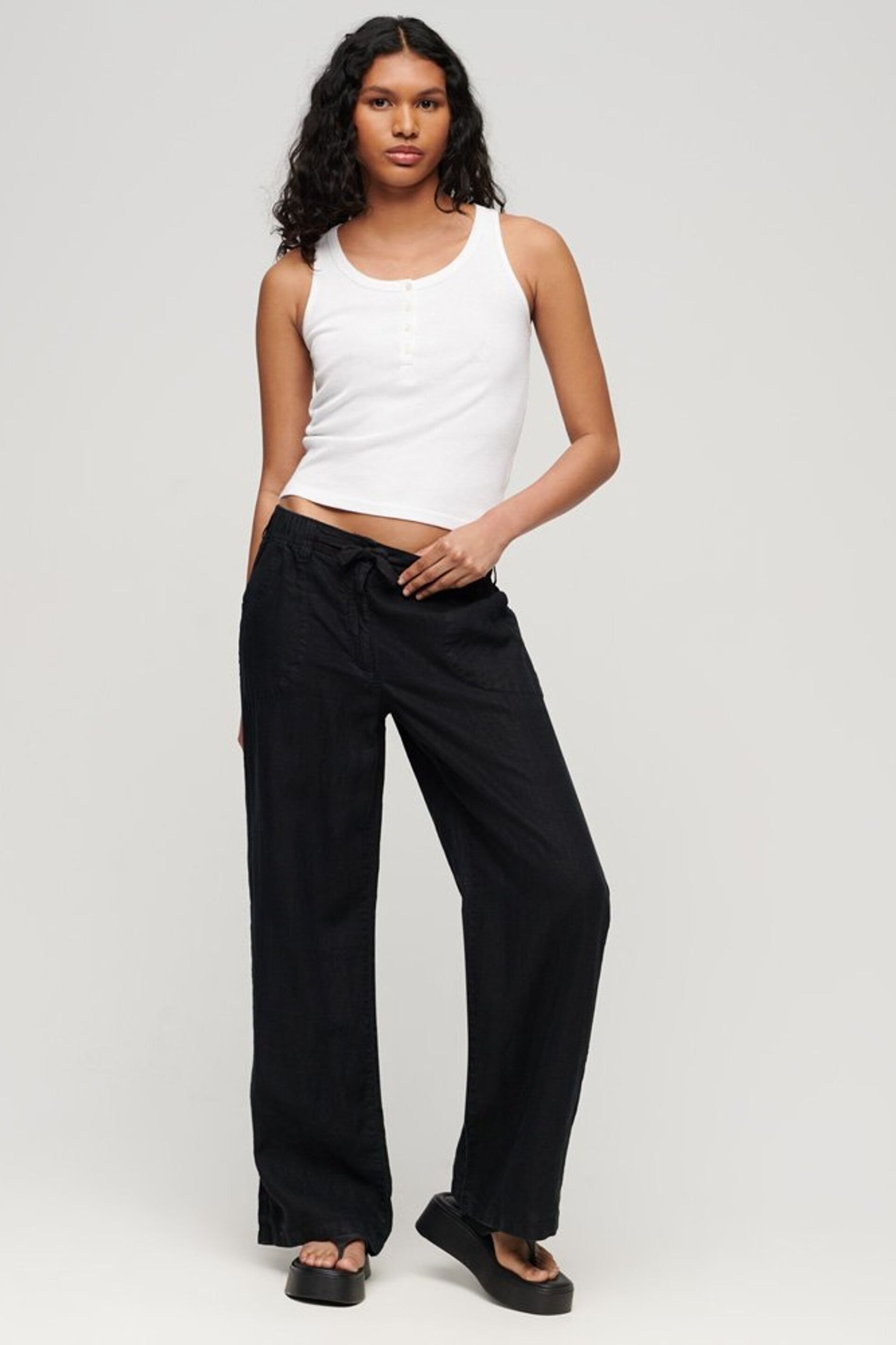 Superdry Black Linen Low Rise Trousers - Image 2 of 4