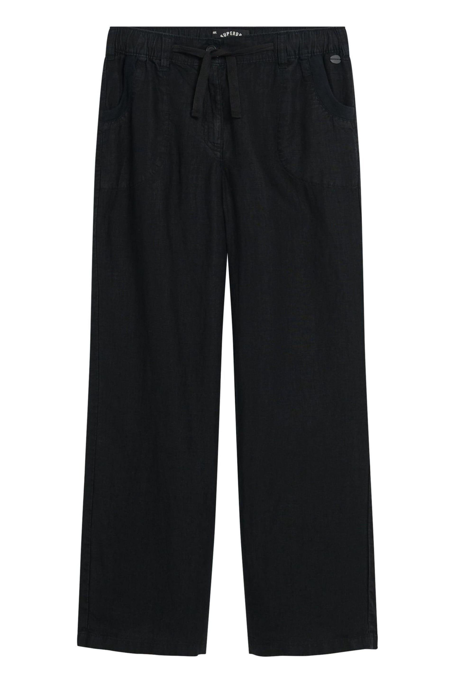 Superdry Black Linen Low Rise Trousers - Image 3 of 4