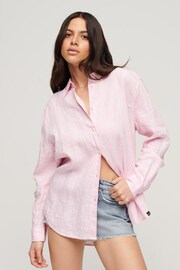 Superdry Pink Casual Linen Boyfriend Shirt - Image 1 of 6