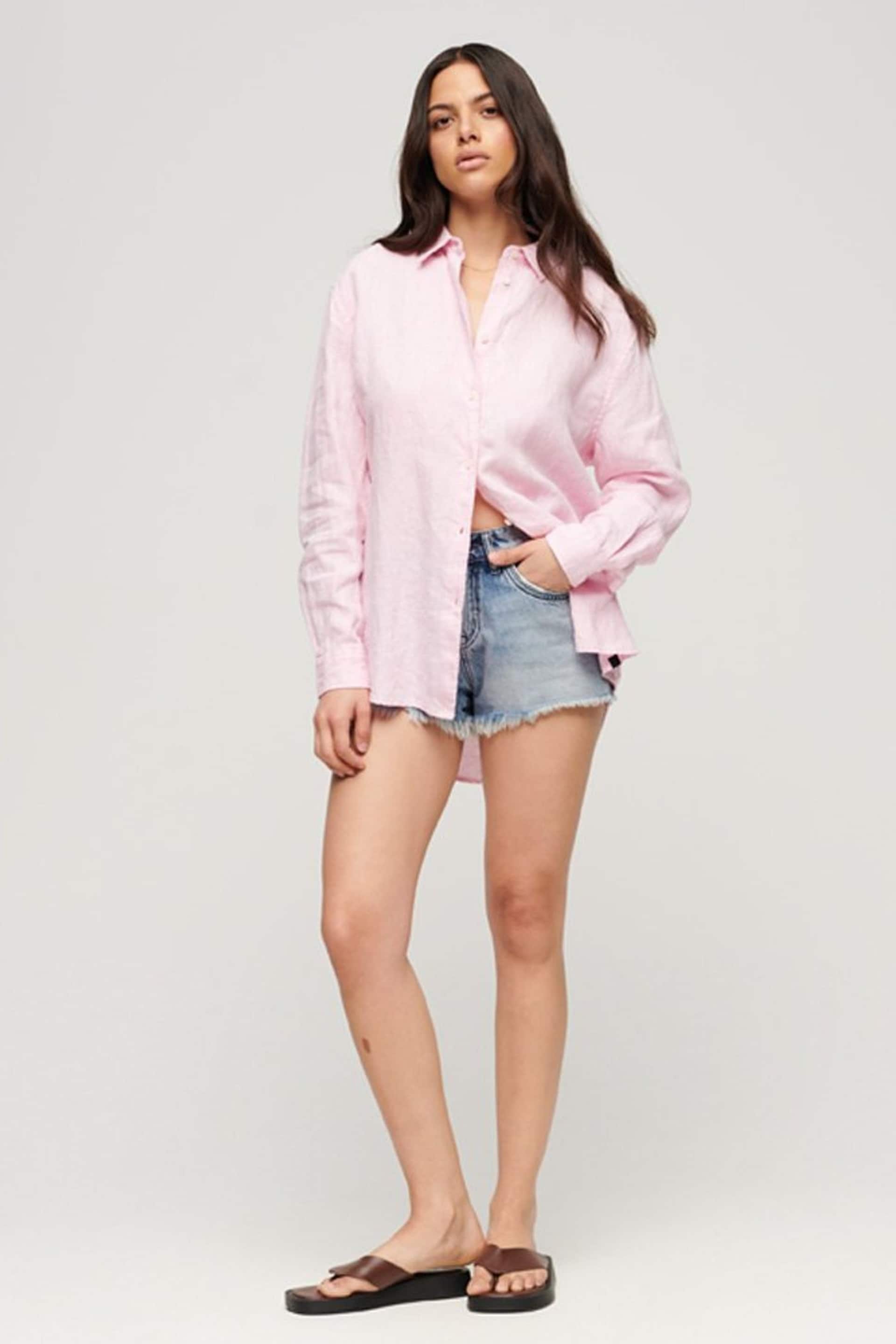 Superdry Pink Casual Linen Boyfriend Shirt - Image 3 of 6