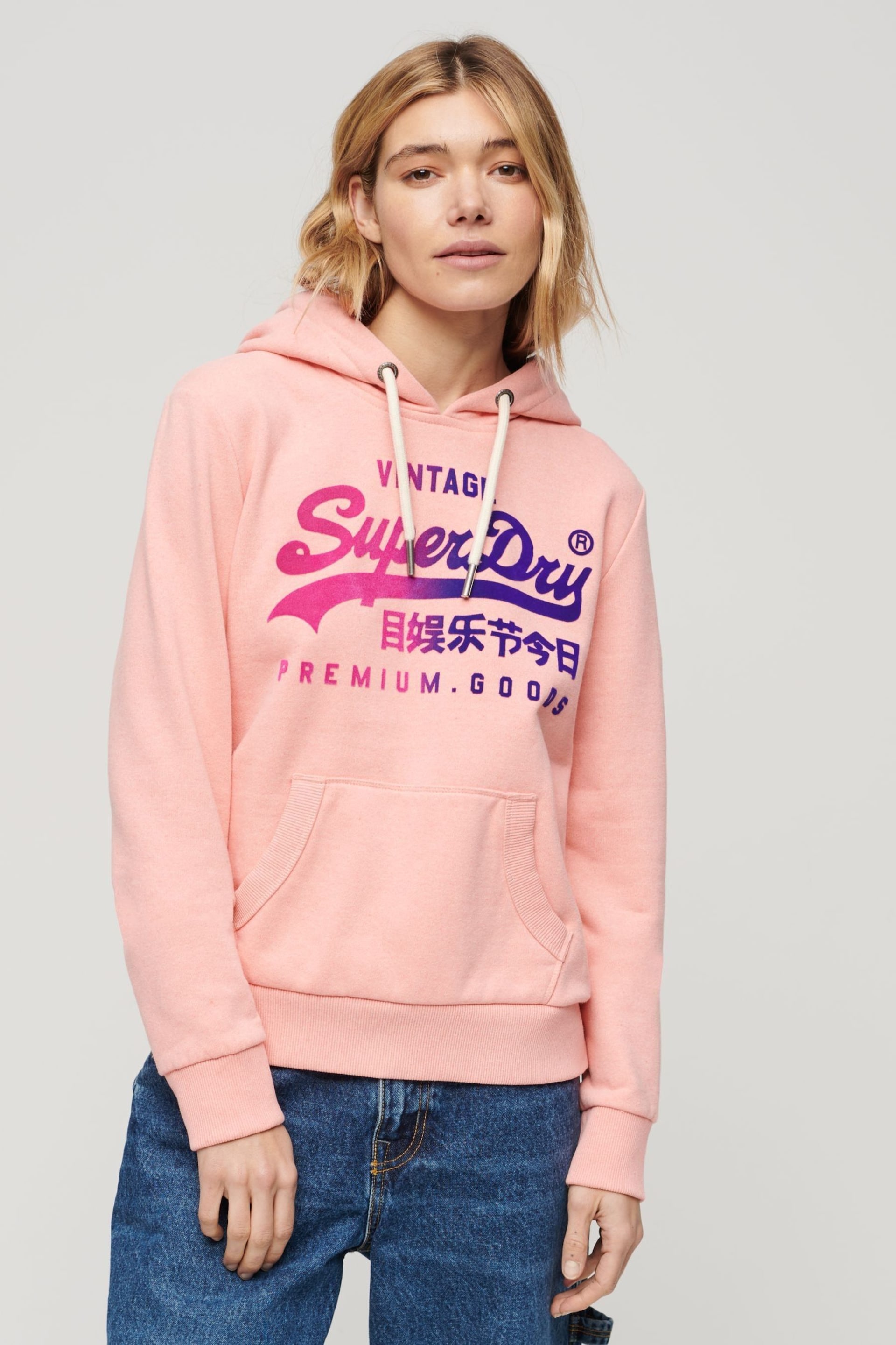 Superdry Pink Tonal Vintage Logo Graphic Hoodie - Image 1 of 7