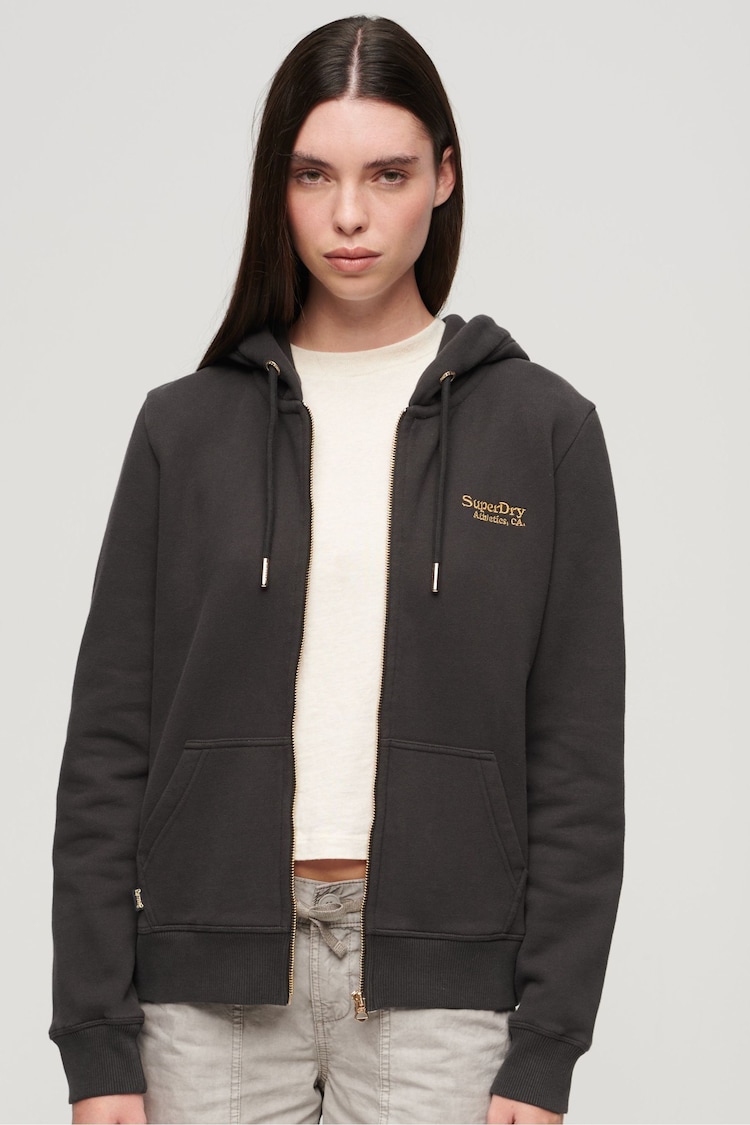 Superdry Bison Black 100% Cotton Essential Logo Zip Hoodie - Image 1 of 8