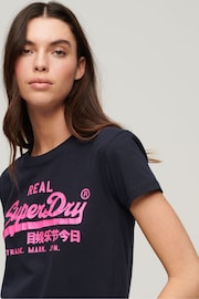 Superdry Blue 100% Cotton Neon Graphic Fitted T-Shirt - Image 3 of 6