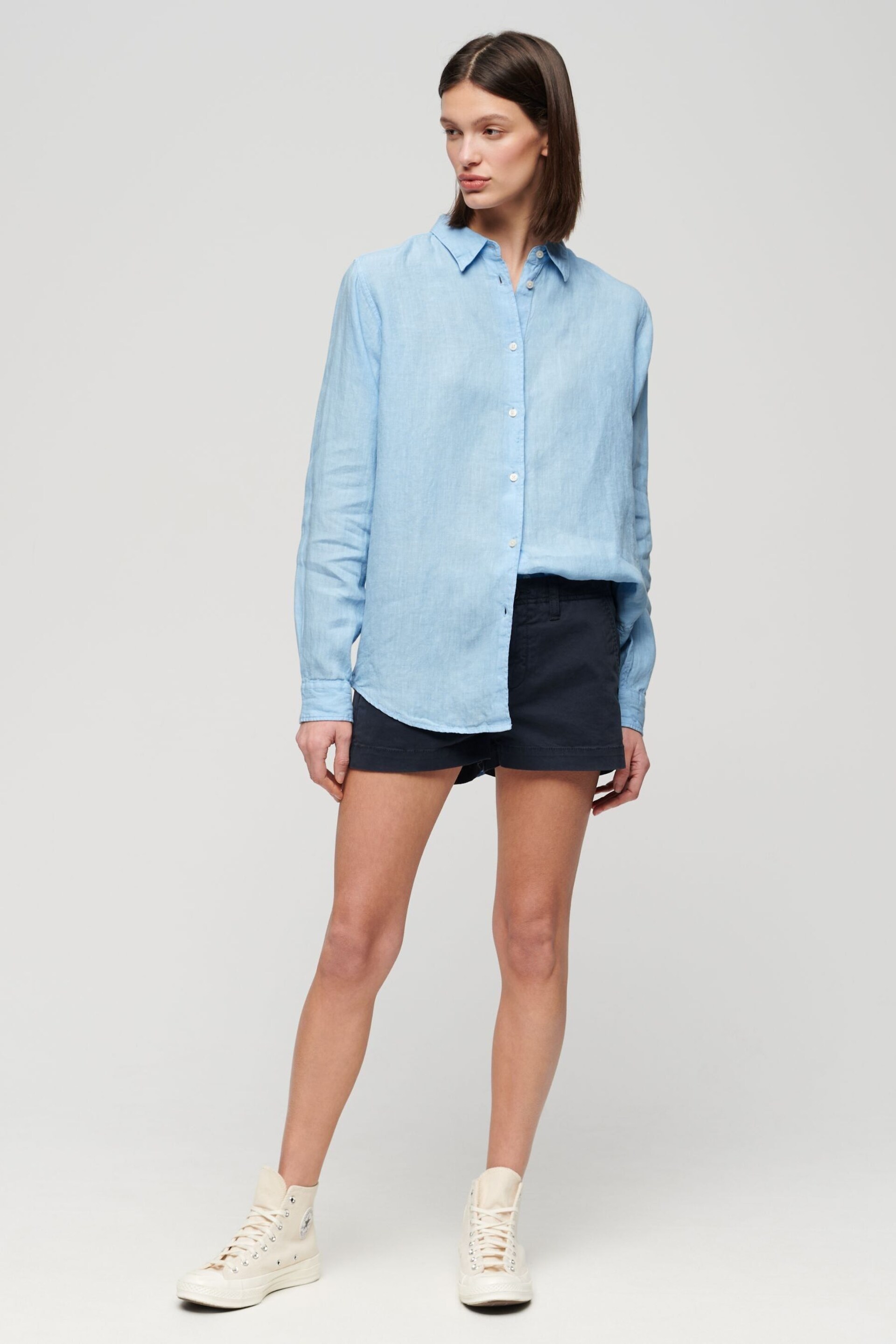 Superdry Blue Casual Linen Boyfriend Shirt - Image 2 of 5