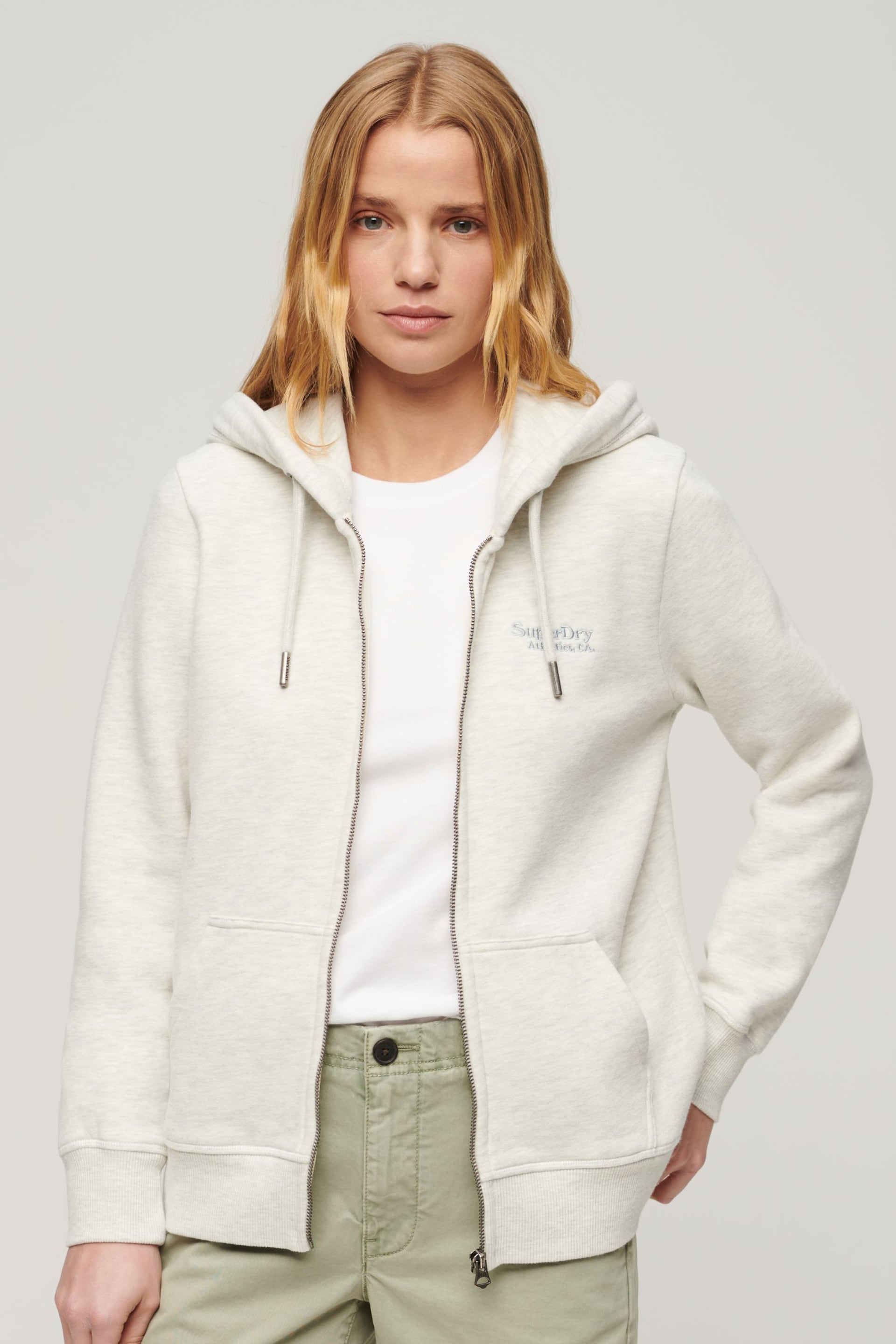 Superdry Glacier Grey Marl Essential Logo Zip Hoodie - Image 1 of 6