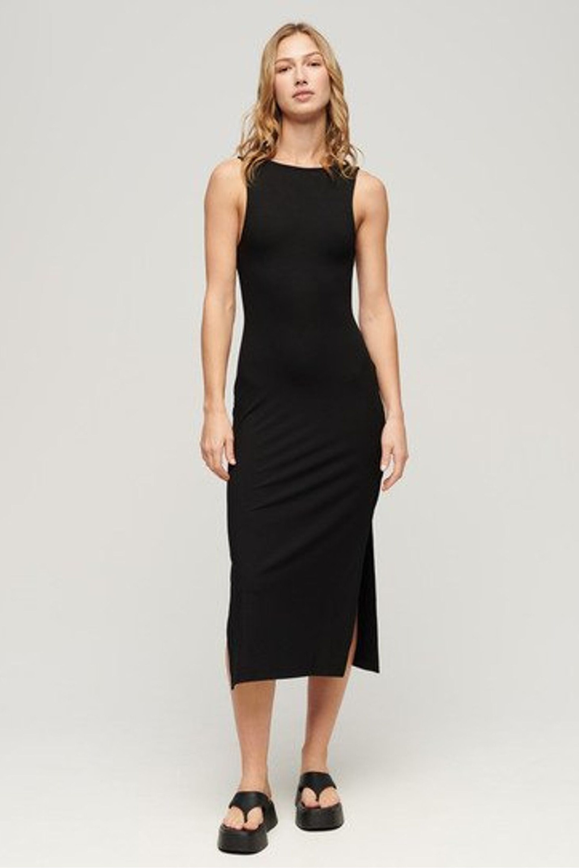 Superdry Black Jersey Twist Back Midi Dress - Image 1 of 6