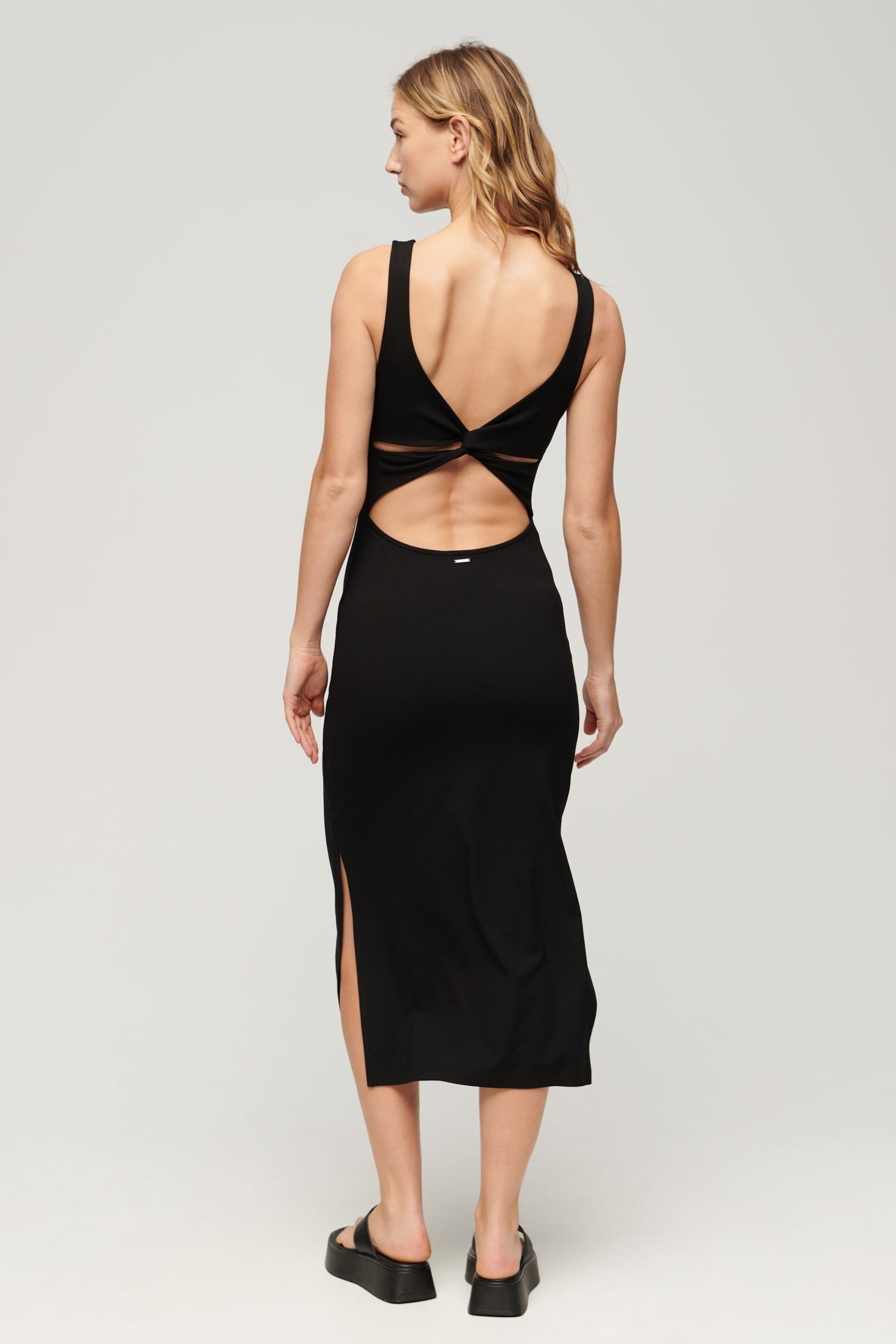 Superdry Black Jersey Twist Back Midi Dress - Image 2 of 6