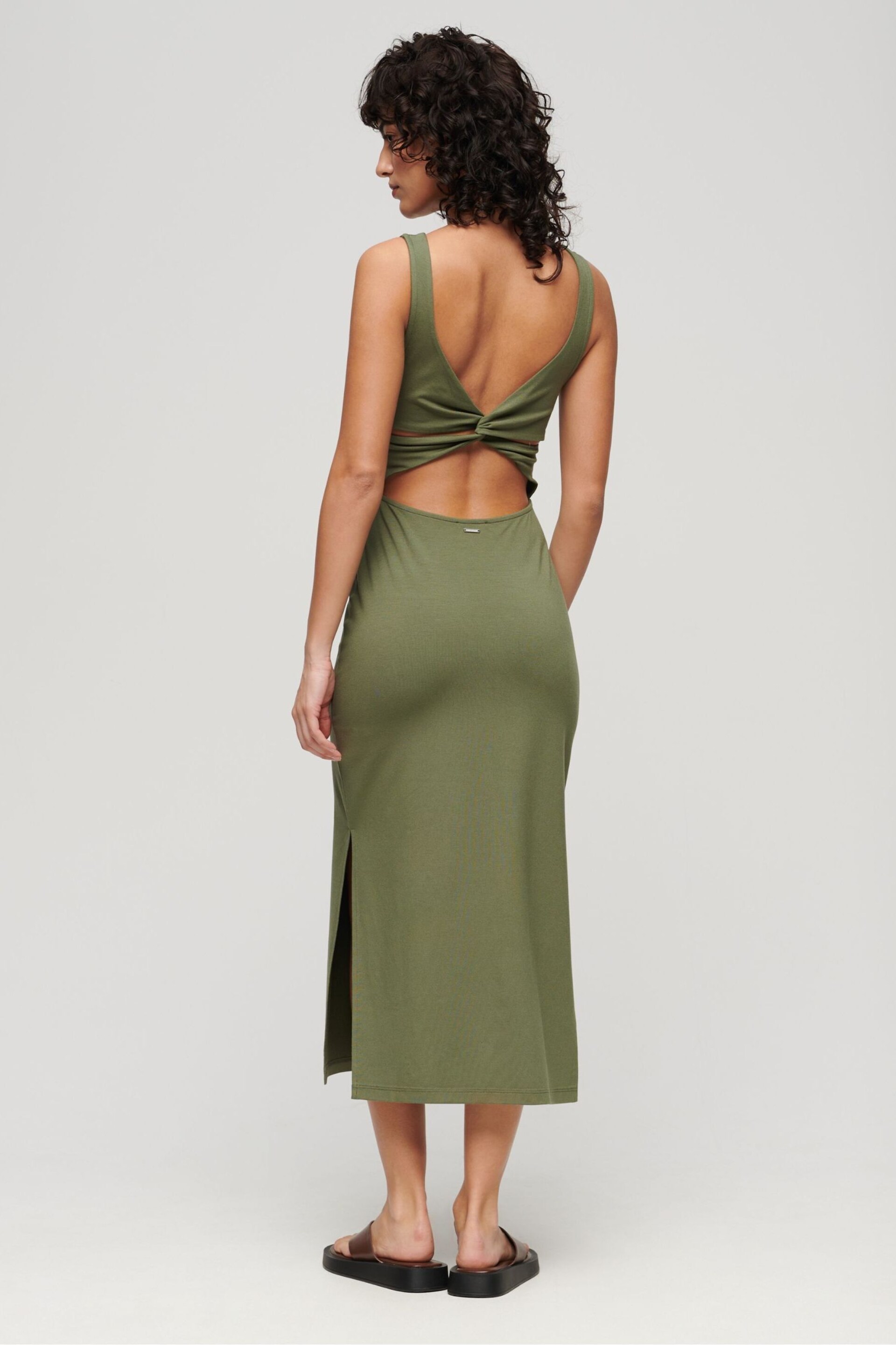 Superdry Green Jersey Twist Back Midi Dress - Image 2 of 5
