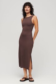 Superdry Brown Jersey Twist Back Midi Dress - Image 1 of 6