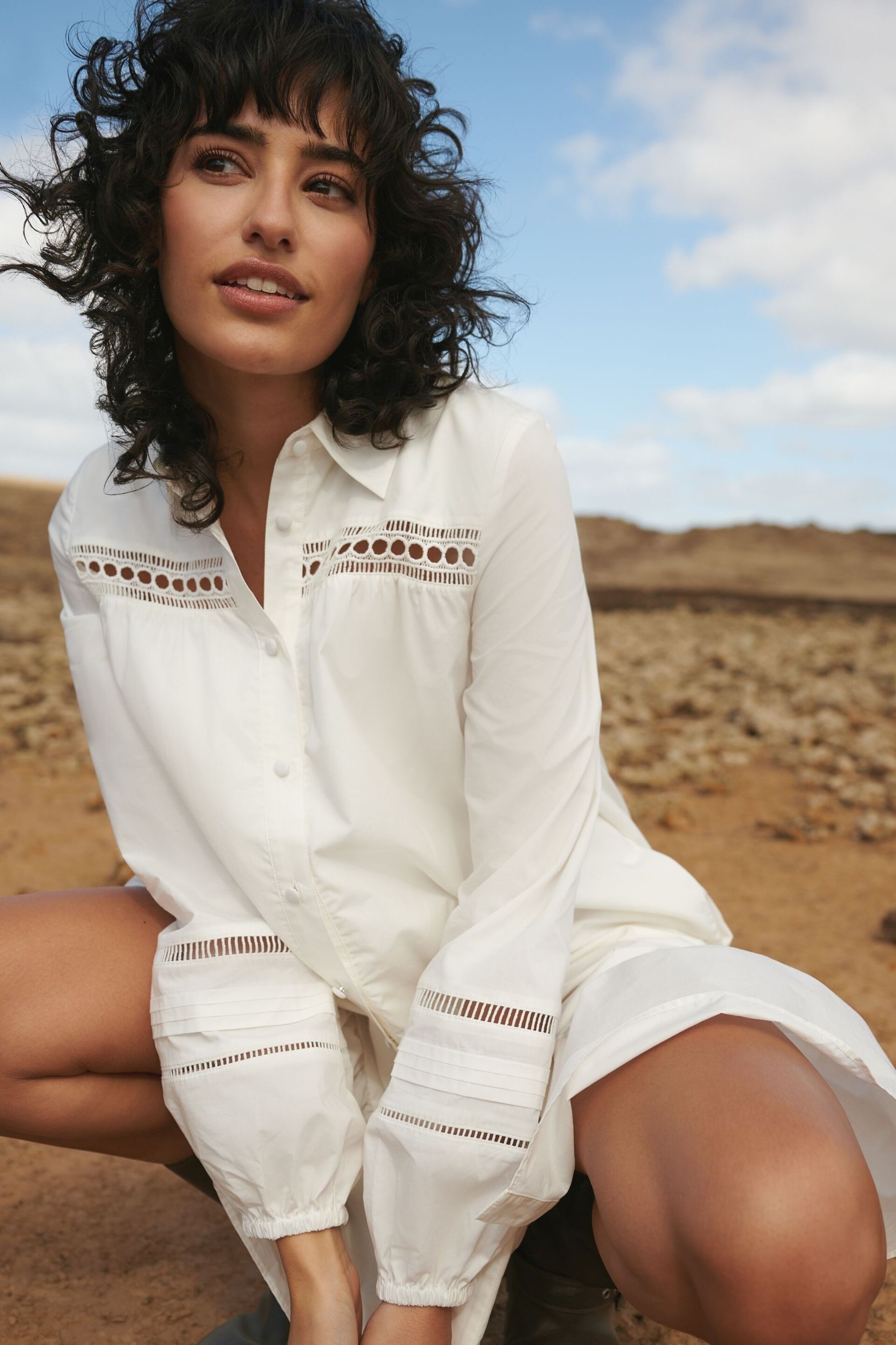 Superdry White Lace Mix Shirt Dress - Image 4 of 9