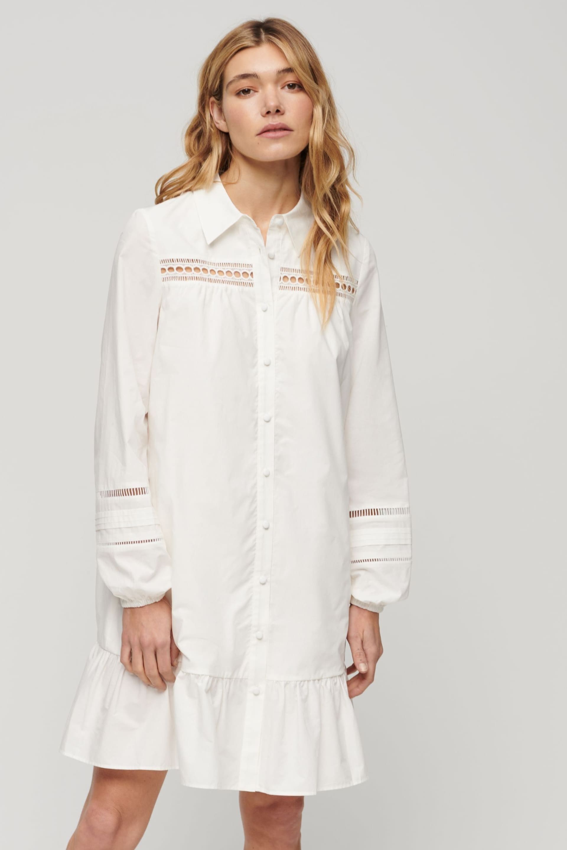 Superdry White Lace Mix Shirt Dress - Image 5 of 9