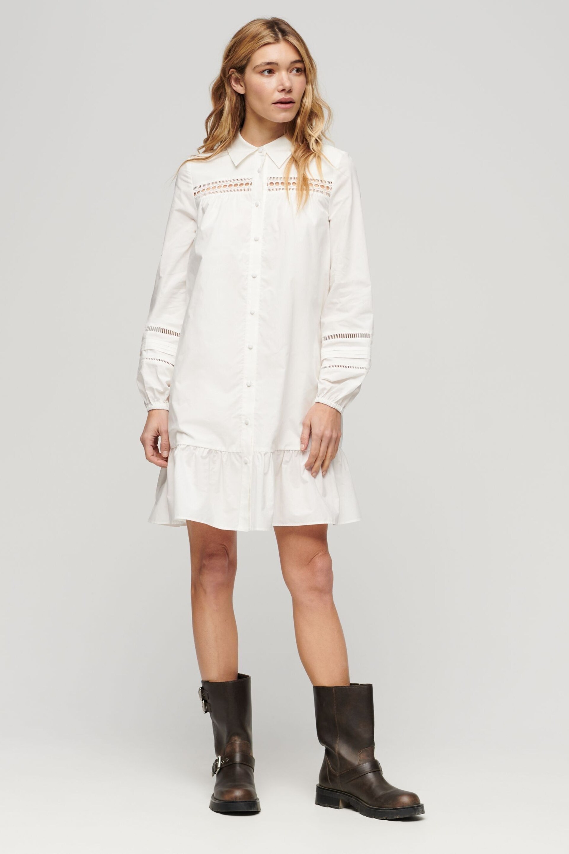 Superdry White Lace Mix Shirt Dress - Image 6 of 9