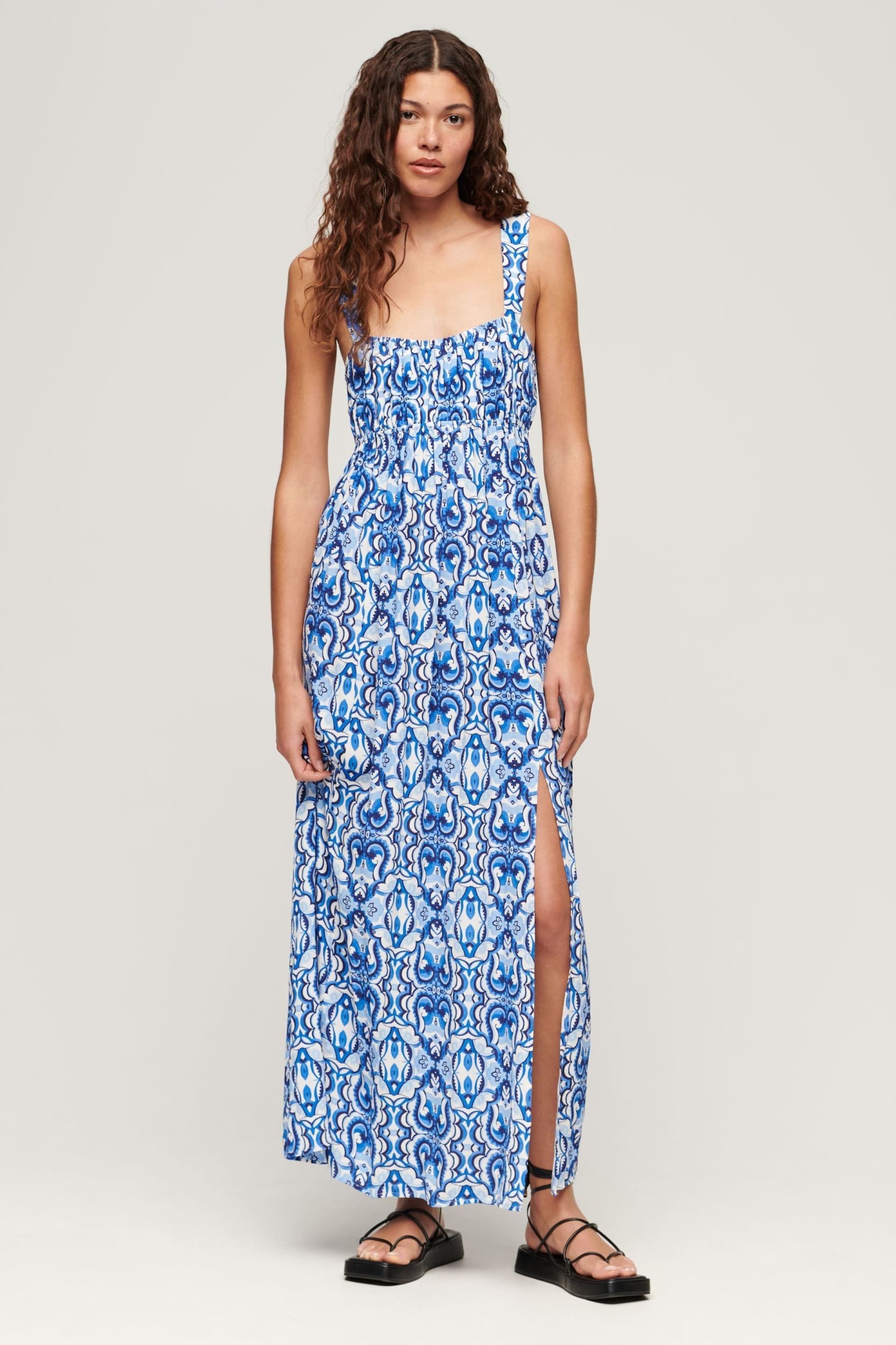 Superdry Blue Tie Maxi Dress - Image 1 of 10