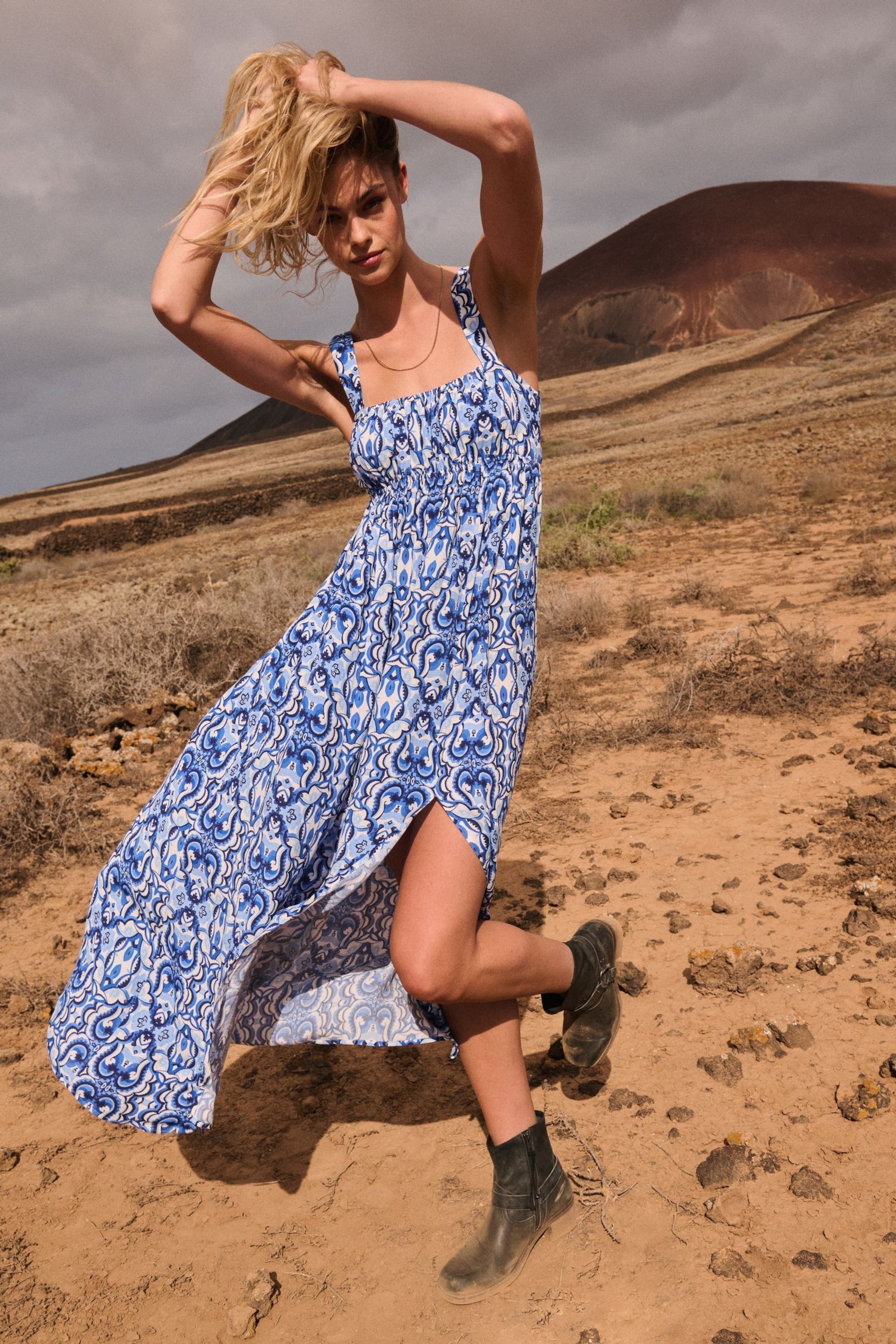 Superdry Blue Tie Maxi Dress - Image 3 of 10