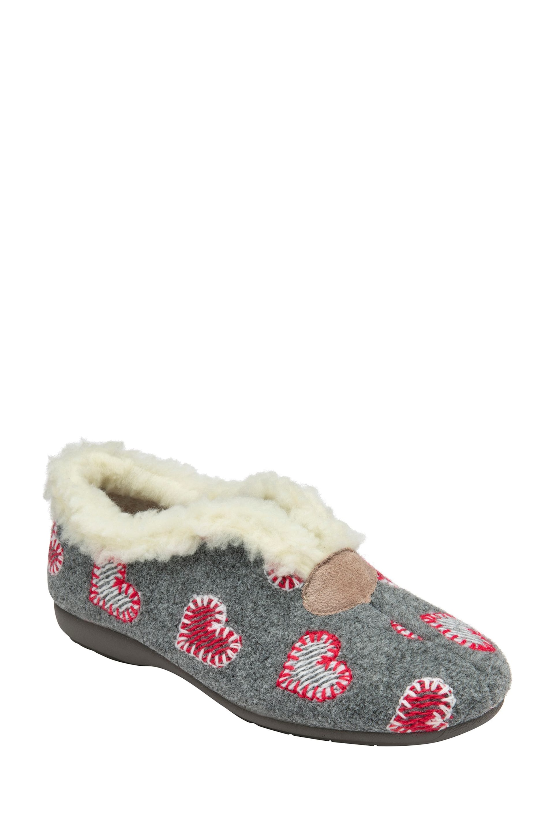 Lotus Grey Flat Textile Slippers - Image 1 of 4