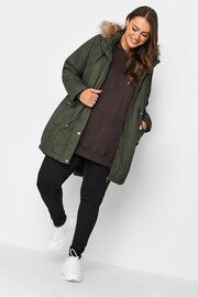 Yours Curve Green Faux Fur Lined Hooded Parka Coat - Image 3 of 4