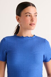 Colbalt Blue Short Sleeve Lettuce Edge Textured Top - Image 1 of 6