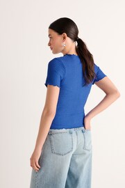 Colbalt Blue Short Sleeve Lettuce Edge Textured Top - Image 3 of 6