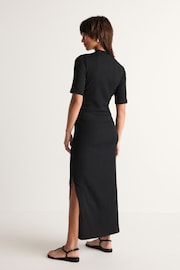 Black Textured Ruched High Neck Midi Dress - Image 3 of 6