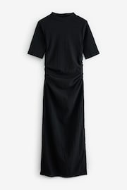 Black Textured Ruched High Neck Midi Dress - Image 5 of 6