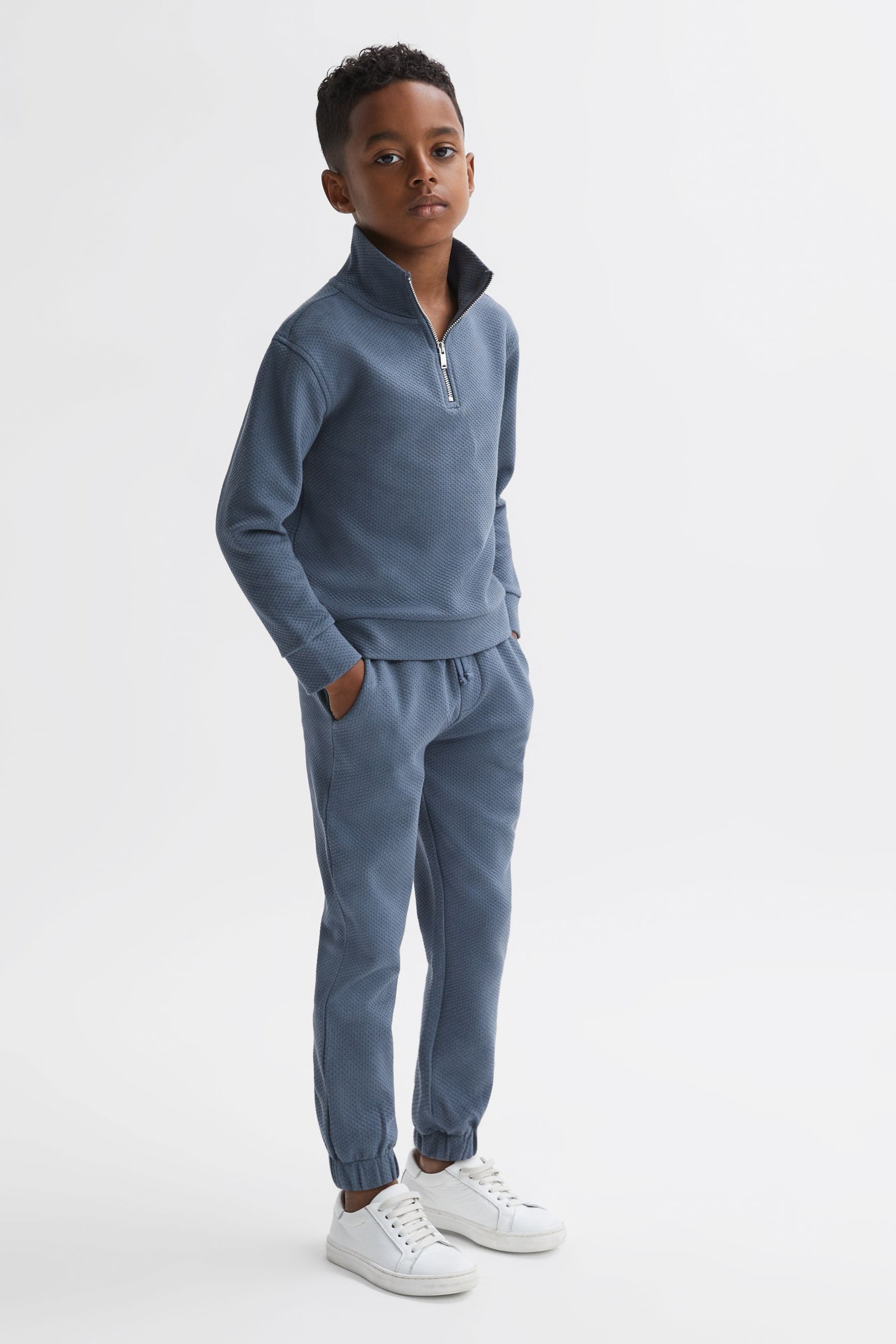 Reiss Airforce Blue Hector Senior Textured Drawstring Joggers - Image 3 of 5