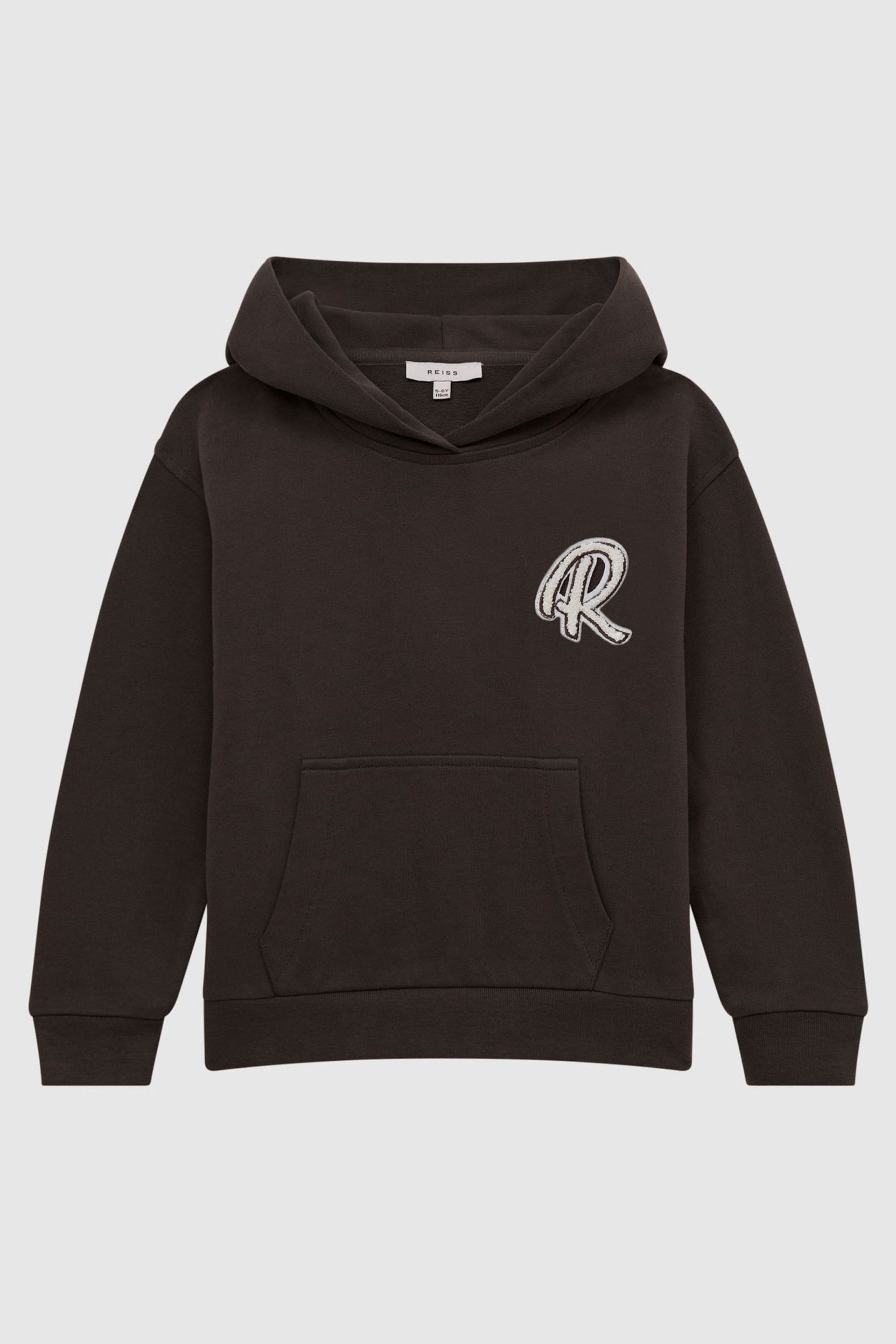 Reiss Chocolate Cade Junior Relaxed Garment Dyed Logo Hoodie - Image 2 of 6