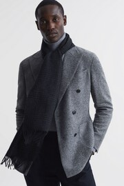 Reiss Navy Duncan Wool-Cashmere Herringbone Check Scarf - Image 2 of 4