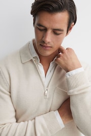 Reiss Ecru Fleetwood Wool Blend Half-Zip Polo Jumper - Image 3 of 4